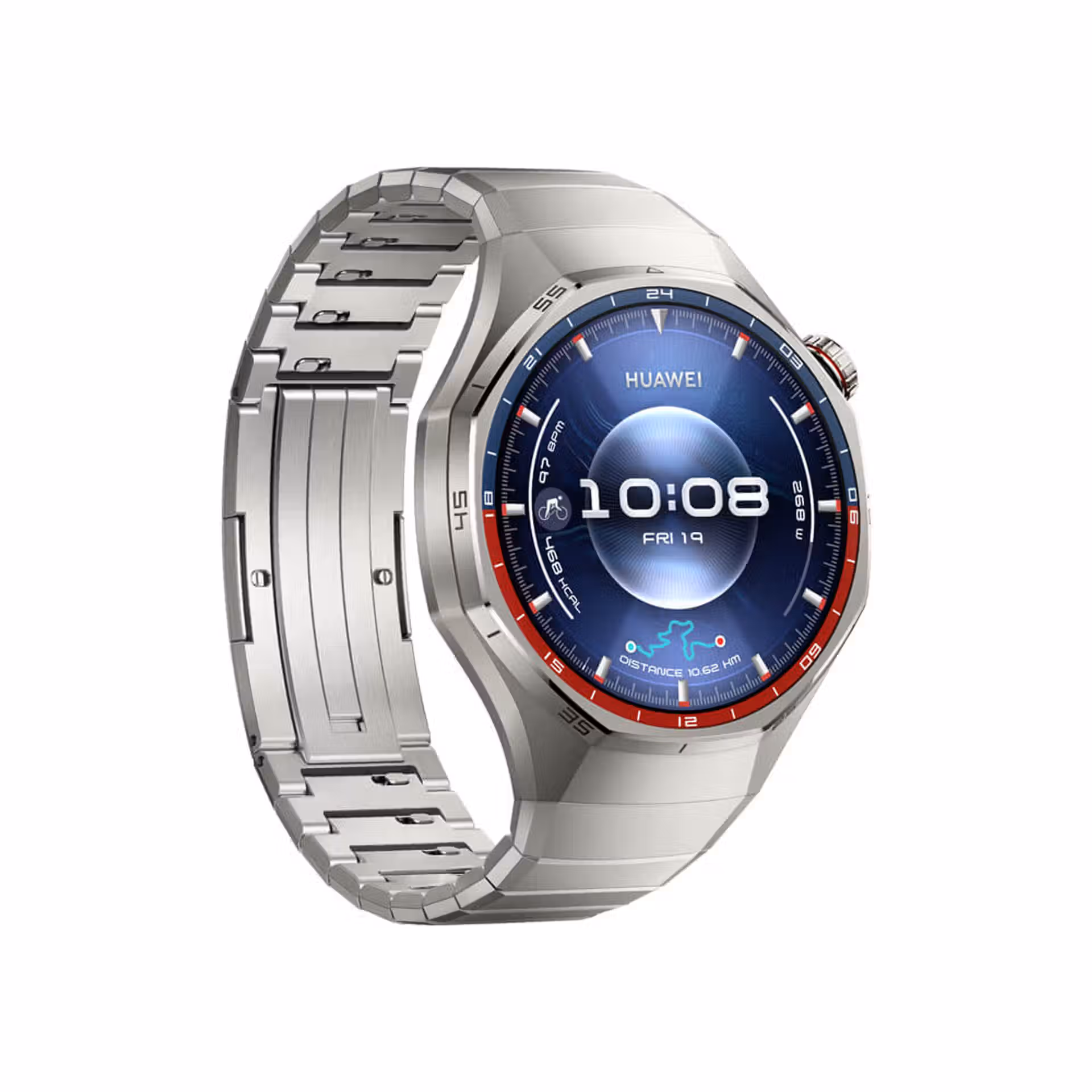 Huawei Watch GT 6 Pro 46mm en titane, vue de profil avec écran AMOLED et bracelet assorti, idéale pour le suivi santé et le sport.